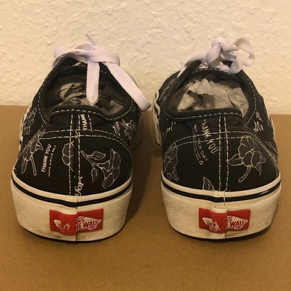 VANS OFF THE WALL Sneakers W8/M6.5 Black Thank You Floral Print Unisex - Picture 3 of 10